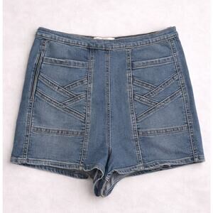 Free People Denim Shorts W31 Blue Stretch High Rise Zip Detail Boho Casual